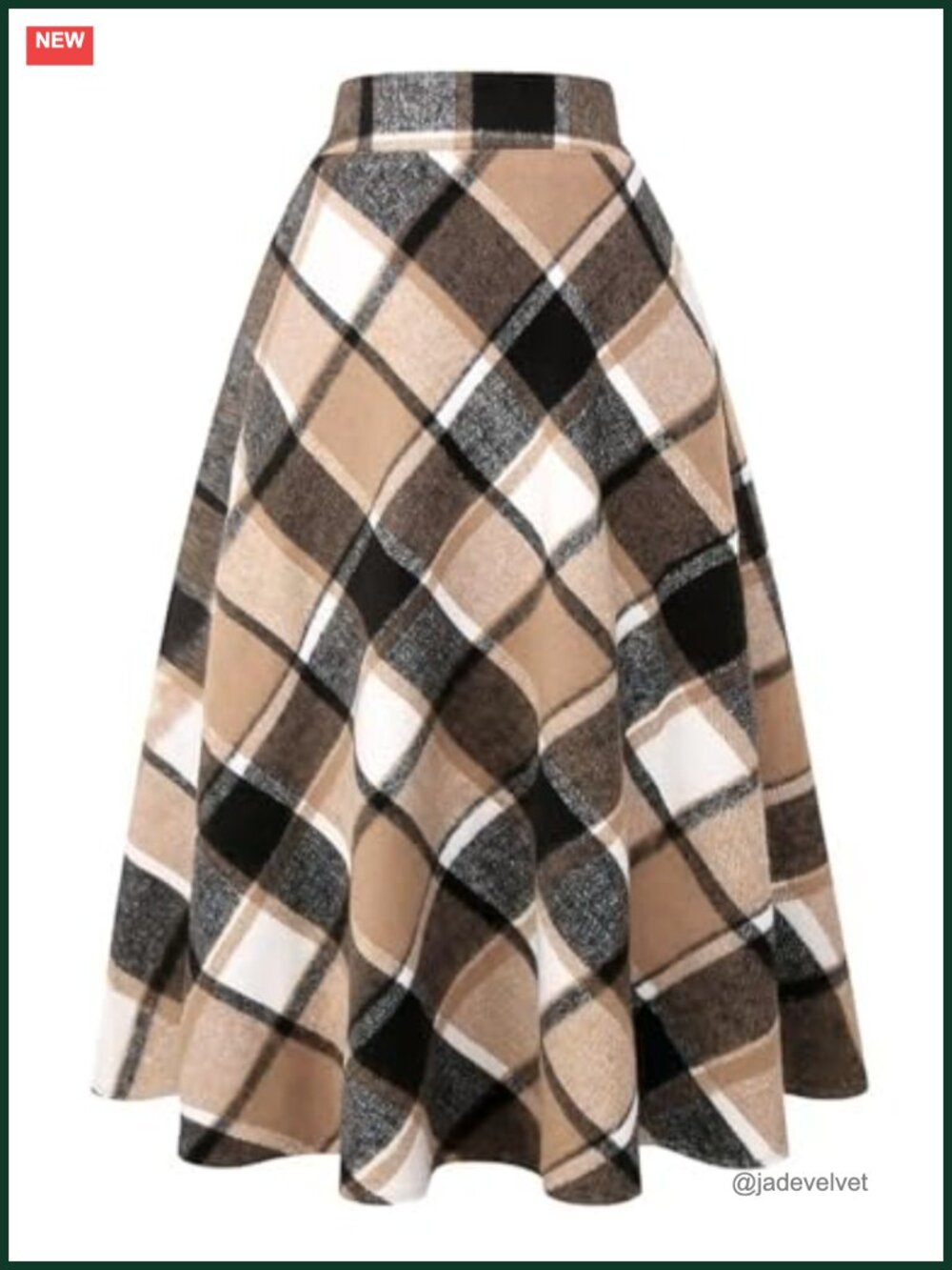 Plaid Wool Skirt A-Line Pleated Tartan Long Skirt Elastic Waist Side Pockets